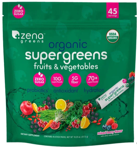 Costco Zena USDA Organic Super Greens Powder, 45 Packets