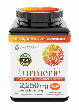 youtheory Turmeric Healthy Inflammation Support 2250 mg, 210 Vegetarian Capsules