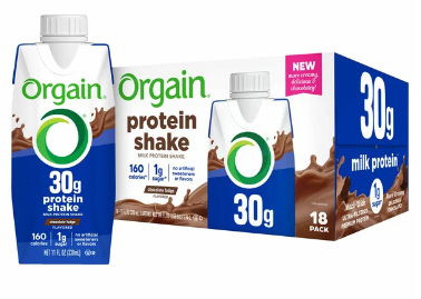 Orgain 30g Milk Protein Shake, Chocolate Fudge, 11 fl oz, 18-pack