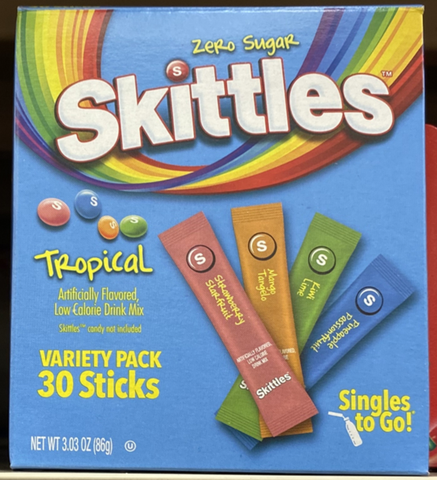 Skittles Zero Sugar Tropical Variety Pack Drink Mix - 30ct Packets